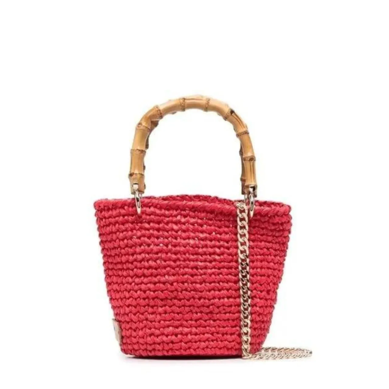 Minnie Pontova Red Crochet Bamboo Handle Bag