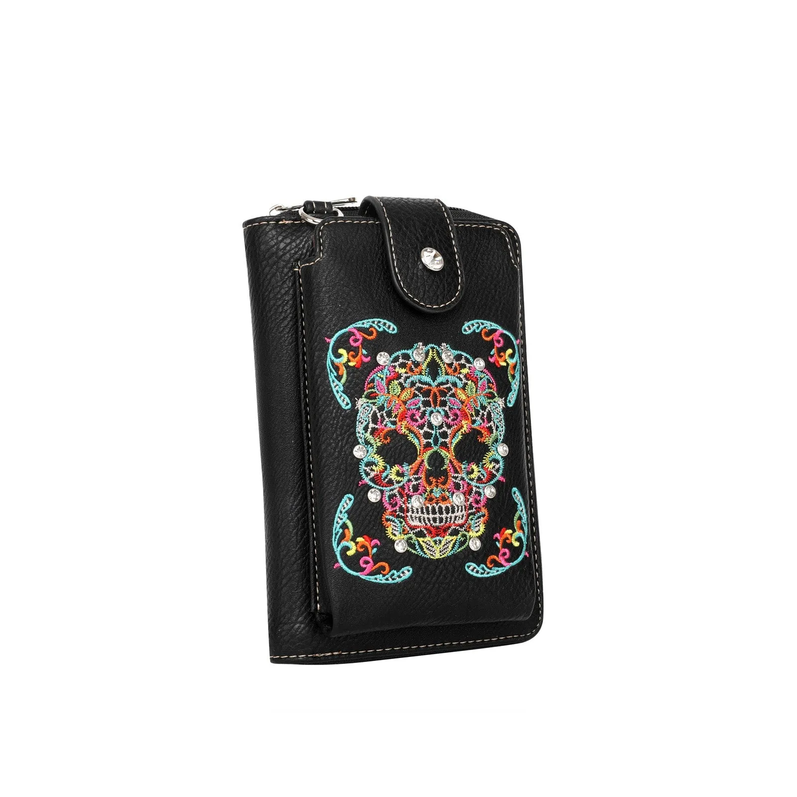 Montana West Embroidered Sugar Skull Crossbody Phone Bag