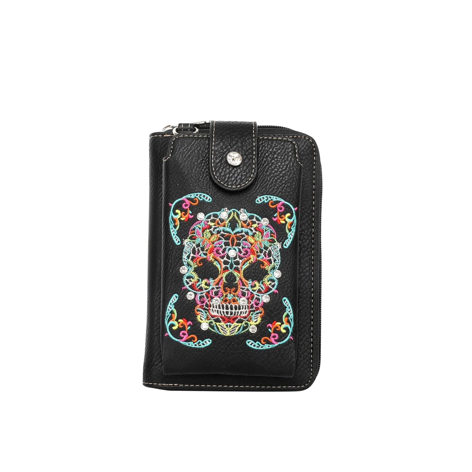 Montana West Embroidered Sugar Skull Crossbody Phone Bag