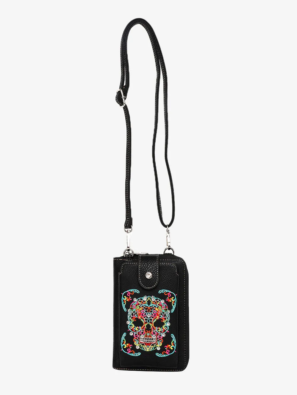 Montana West Embroidered Sugar Skull Crossbody Phone Bag