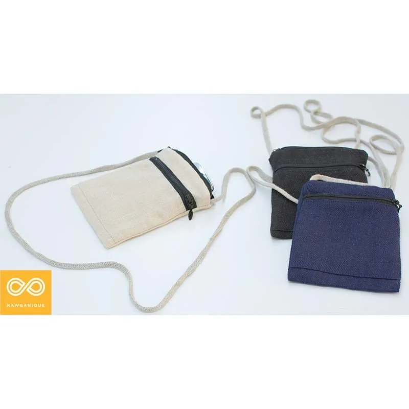 PHUKET 100% Organic Hemp Phone & Passport Pouch Bag With Shoulder Straps (Plastic-free)