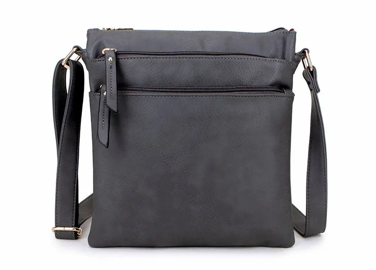 PLAIN DARK GREY MULTI COMPARTMENT CROSS BODY SHOULDER BAG