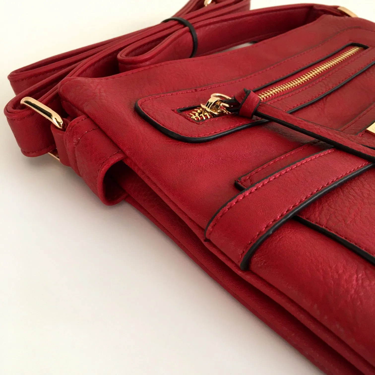 RED MULTI COMPARTMENT CROSS BODY SHOULDER BAG