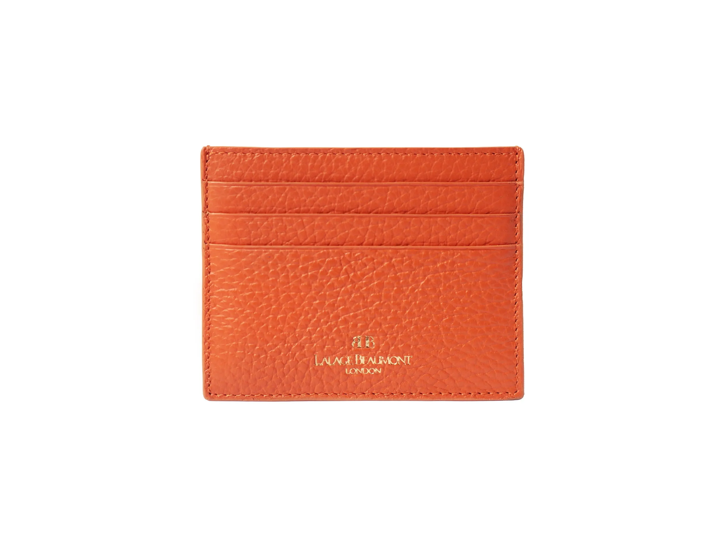 Single Card Holder Soft Grainy Print Calf Leather - Orange