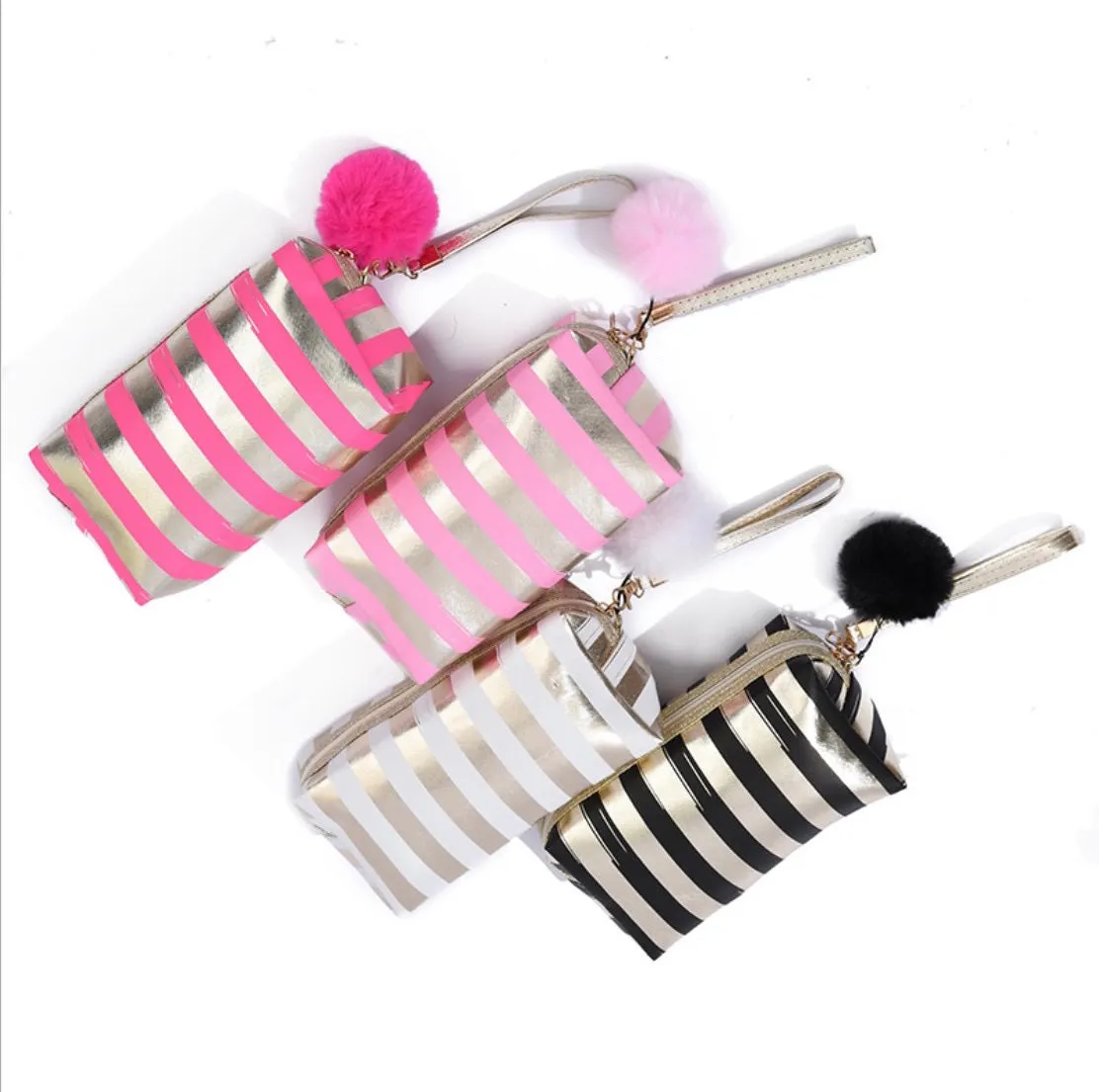 Stripy Make Up Bag - Pink