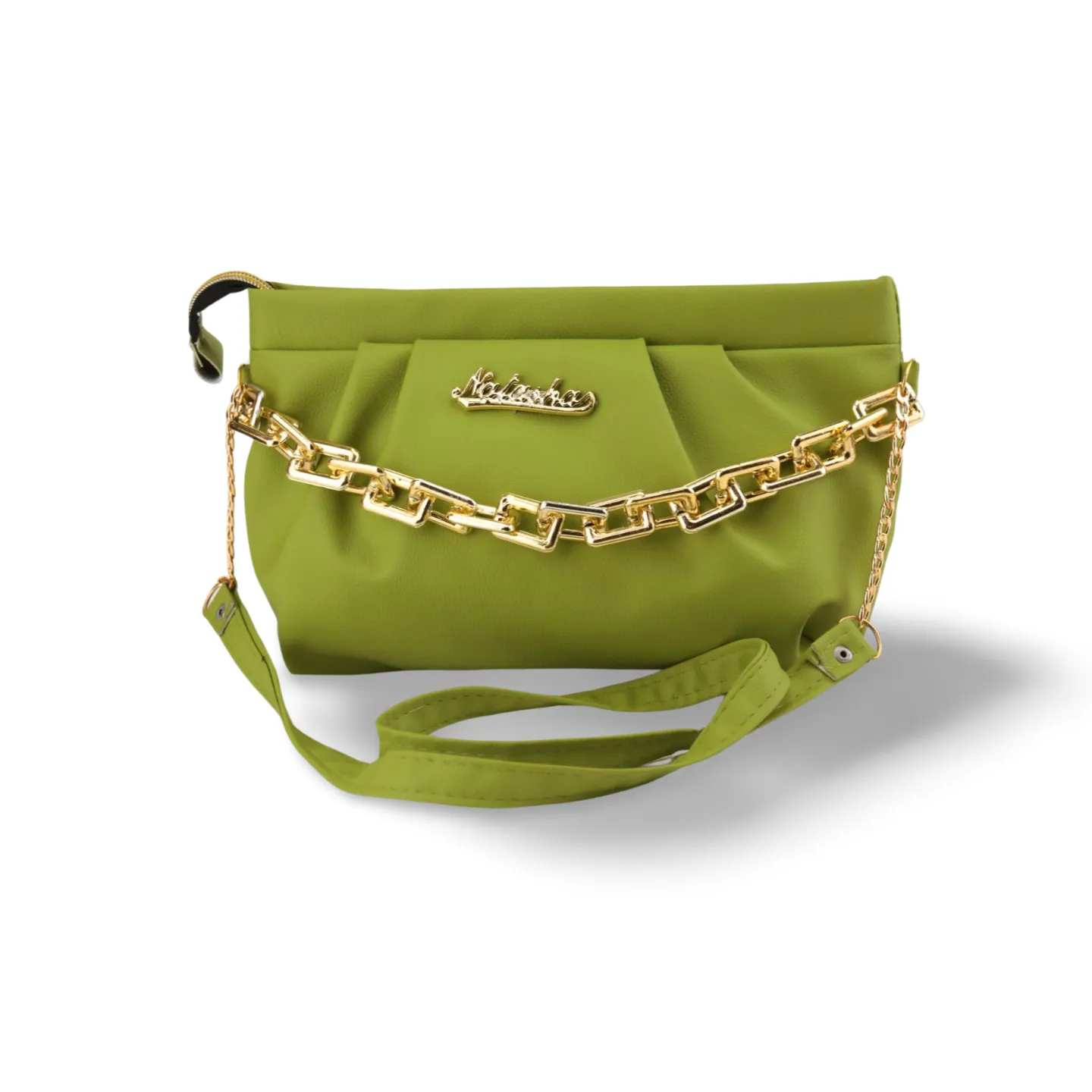 Stylish Ruched Shoulder Bag with Gold Chain For Women