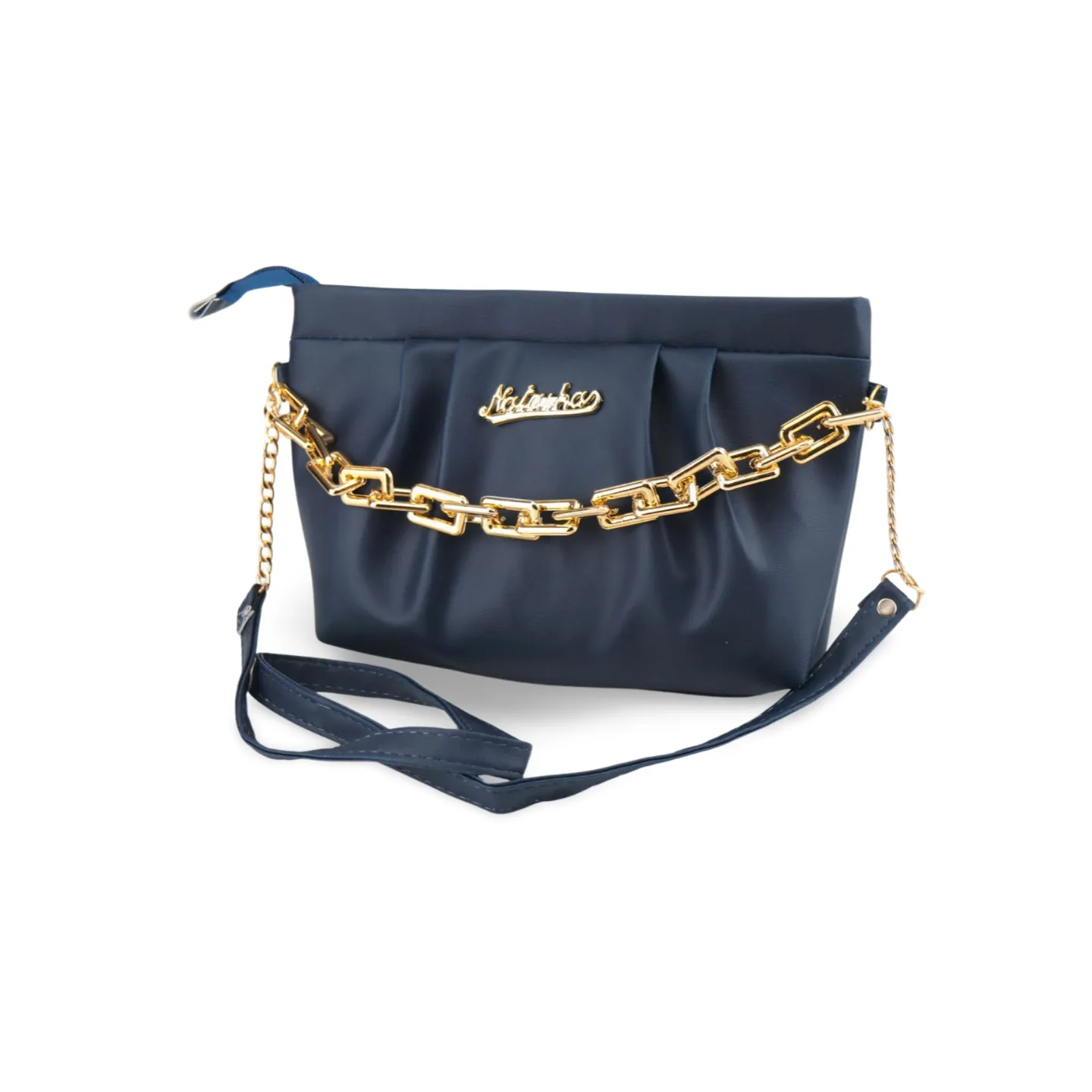 Stylish Ruched Shoulder Bag with Gold Chain For Women