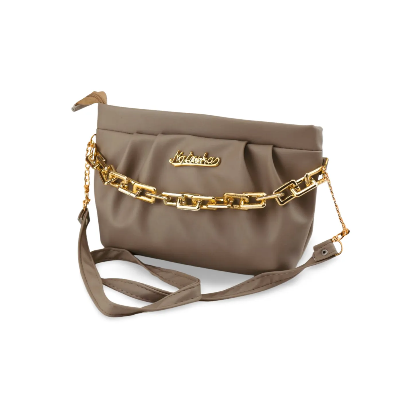 Stylish Ruched Shoulder Bag with Gold Chain For Women