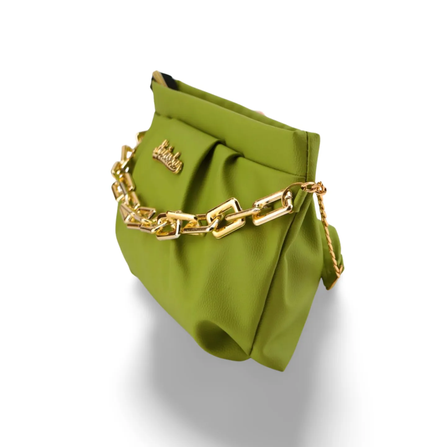 Stylish Ruched Shoulder Bag with Gold Chain For Women