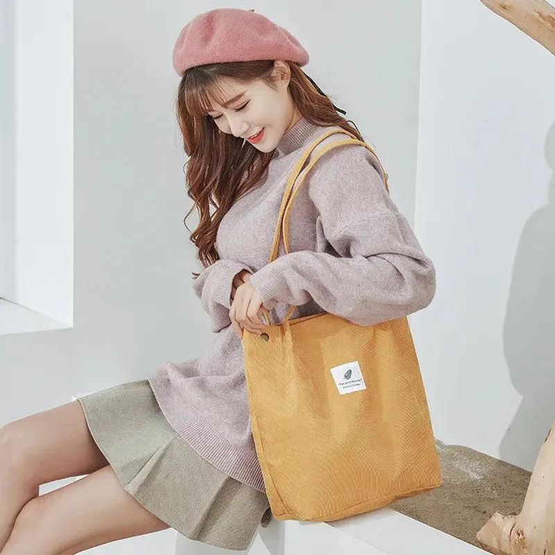 Women Big Shopping Bag Corduroy Shoulder Bag