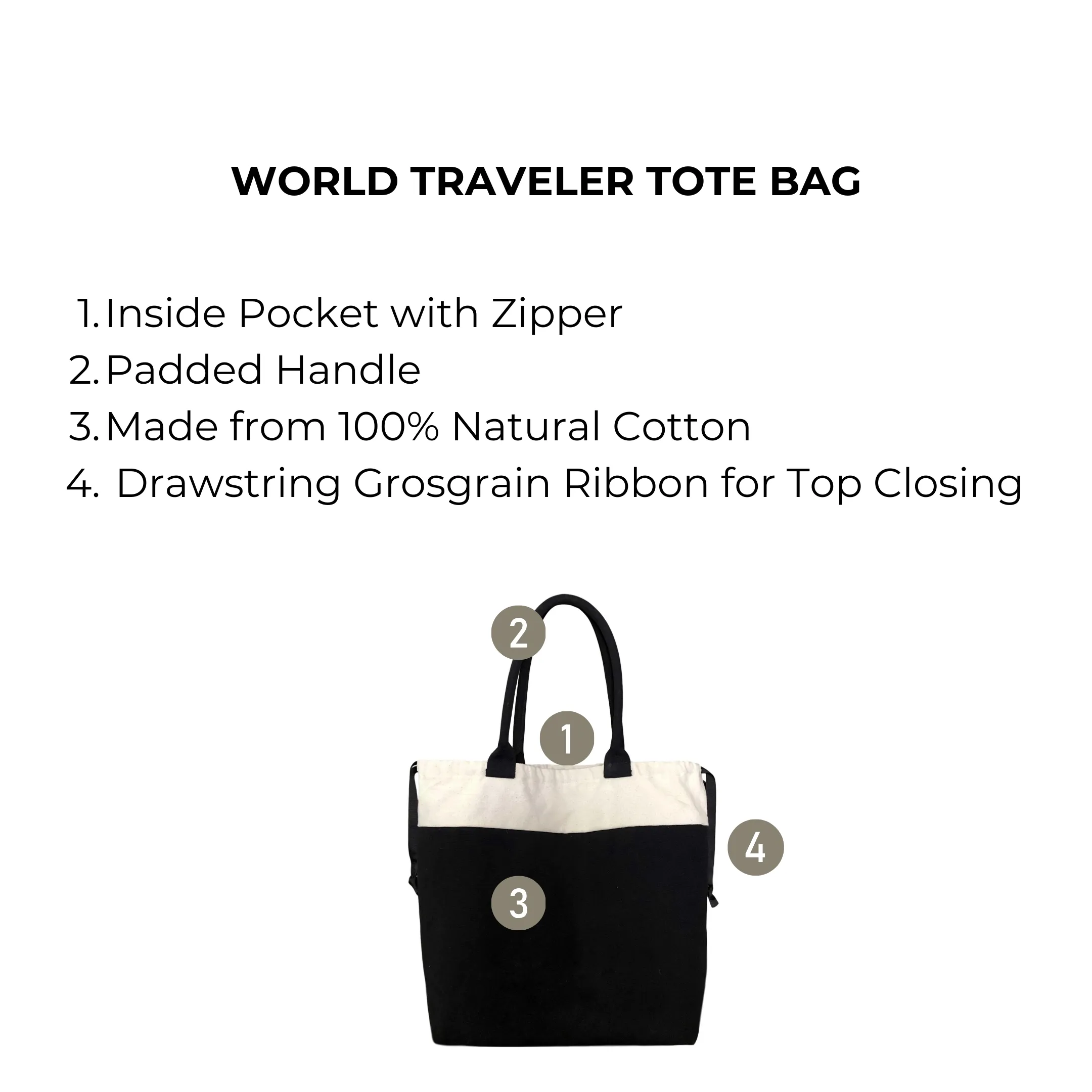 World Traveler Blank Tote Bag, Black